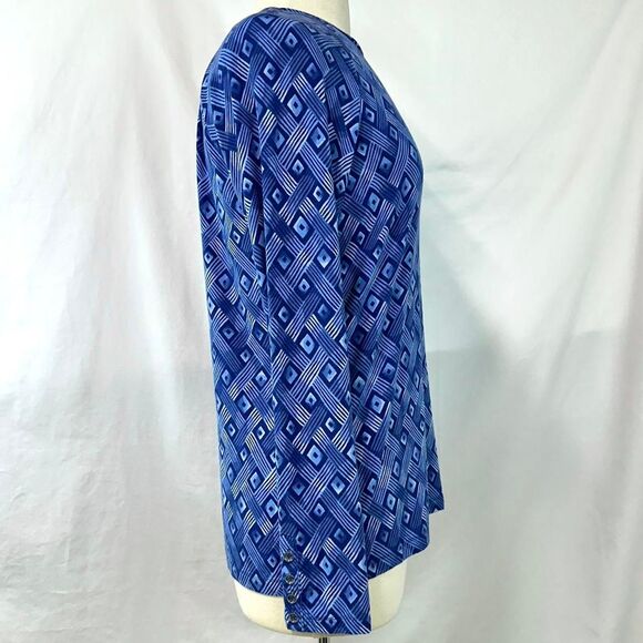 J. MCLAUGHLIN Jana Top Modal Blue Geometric Print Long Sleeve Pullover Stretch M - Picture 3 of 7